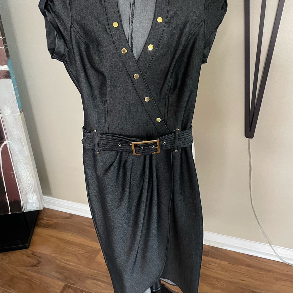 Black Pleated Sheath Dress with Notched Collar